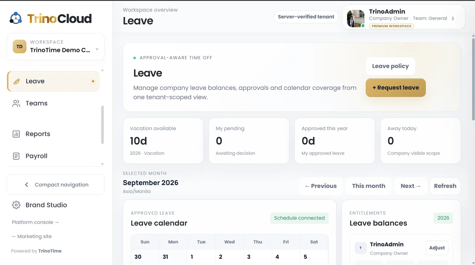 TrinoTime Leave workspace